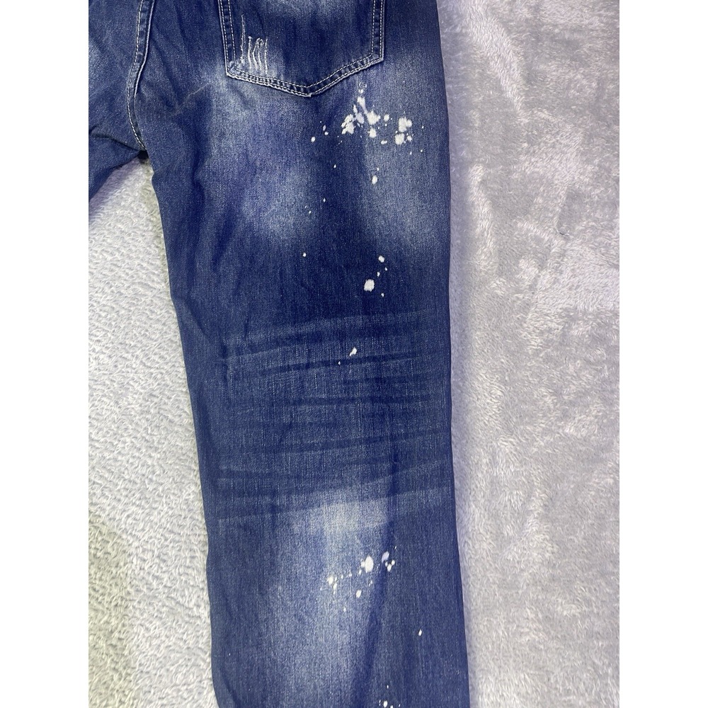 Dishou Jeans Men's 33X28 (Tag 36) Distressed Patched Splatter‎ Ripped Slim Blue - Picture 11 of 16